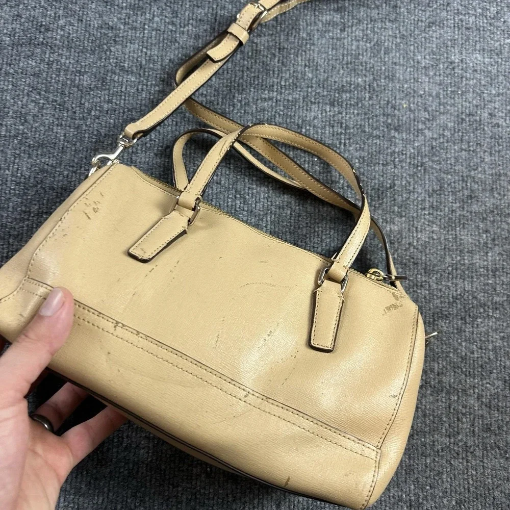 Coach Satchel Bag Womens Small Beige Leather Zip Top Crossbody Purse Handbag